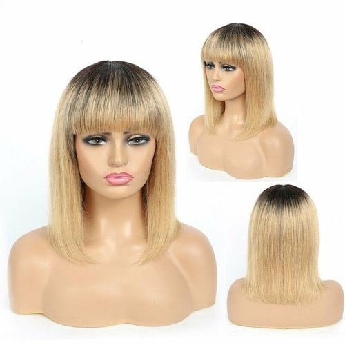 #613 Brazilian 99J Burgundy Short Bob Remy Straight Human Hair Wigs Wi - GlamAura