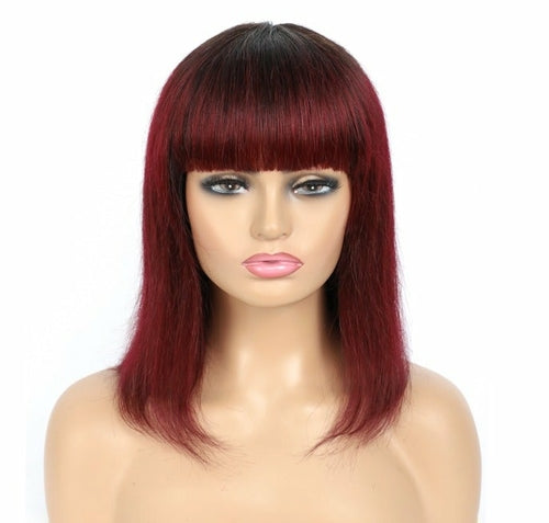 #613 Brazilian 99J Burgundy Short Bob Remy Straight Human Hair Wigs Wi - GlamAura