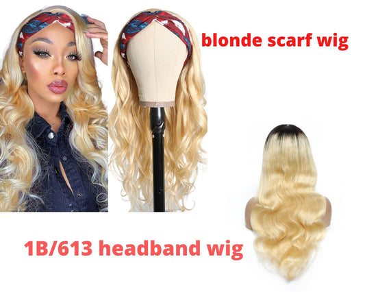 Body Wave #1B/613 Headband Human Hair For Black Women Blonde Scarf