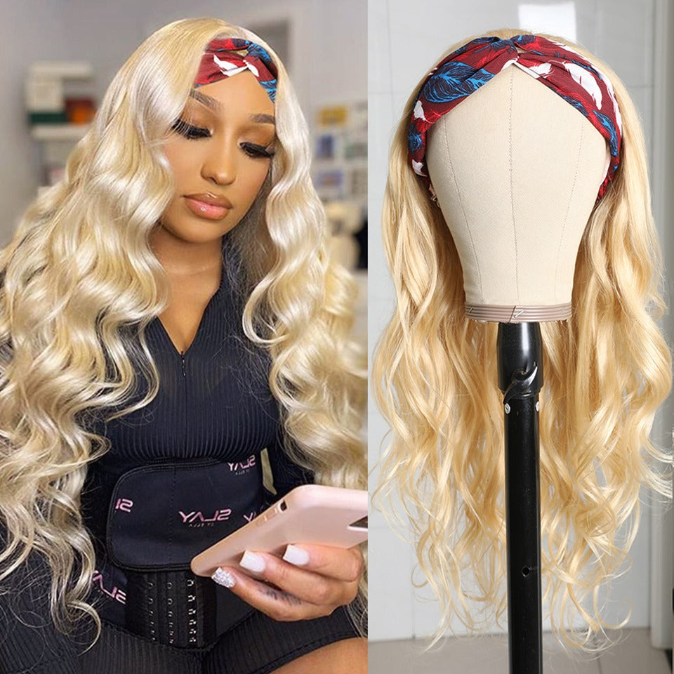 Body Wave #1B/613 Headband Human Hair For Black Women Blonde Scarf