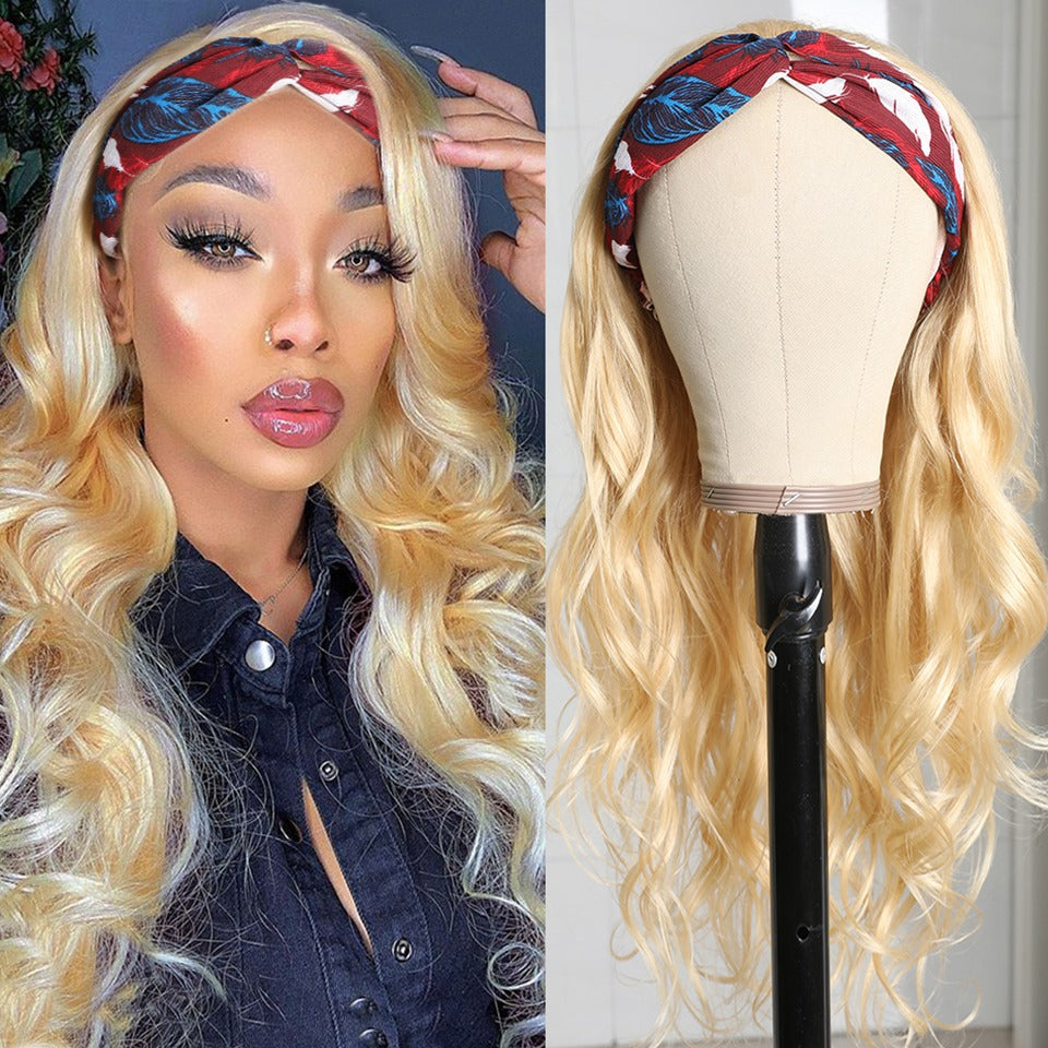 Body Wave #1B/613 Headband Human Hair For Black Women Blonde Scarf