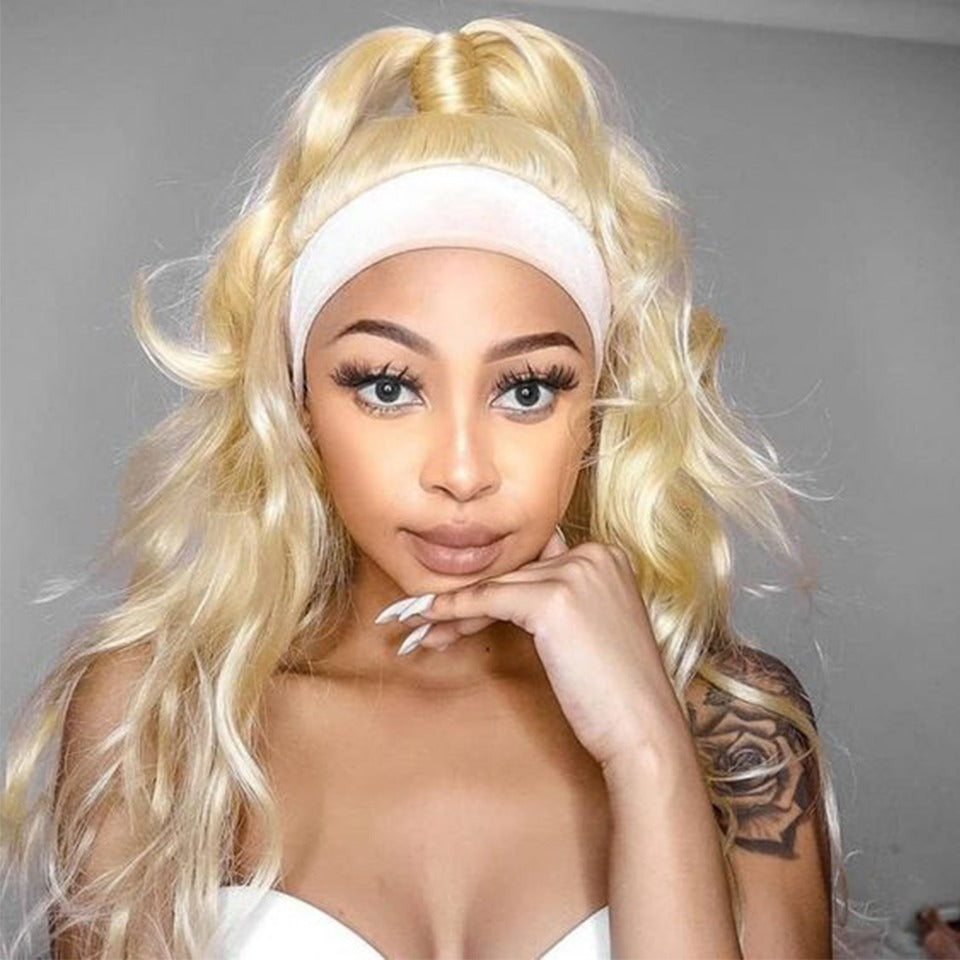 Body Wave #1B/613 Headband Human Hair For Black Women Blonde Scarf