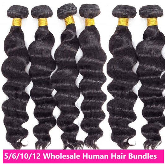 Wholesale 5/6/10/12 Bundles Brazilian Loose Body Wave 10A Grade Human - GlamAura