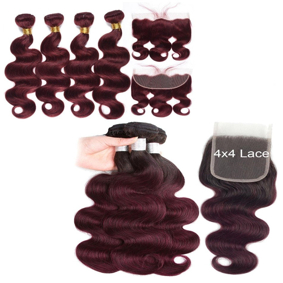 10A Grade #99J  Body Wave #1B/99j BUNDLES with 4x4 CLOSURES & 13x4 FRO - GlamAura
