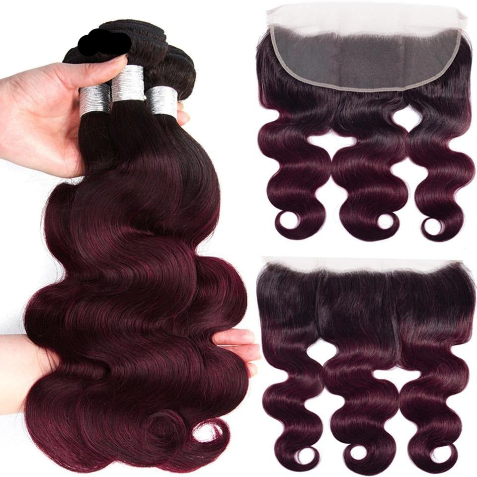 10A Grade #99J  Body Wave #1B/99j BUNDLES with 4x4 CLOSURES & 13x4 FRO - GlamAura