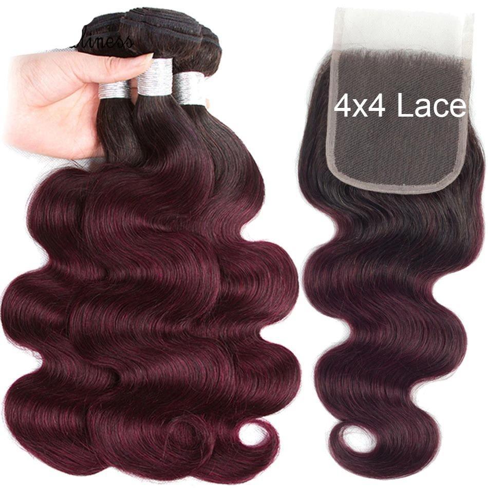 10A Grade #99J  Body Wave #1B/99j BUNDLES with 4x4 CLOSURES & 13x4 FRO - GlamAura