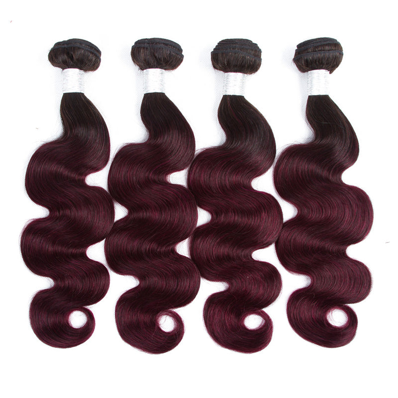 10A Grade #99J  Body Wave #1B/99j BUNDLES with 4x4 CLOSURES & 13x4 FRO - GlamAura
