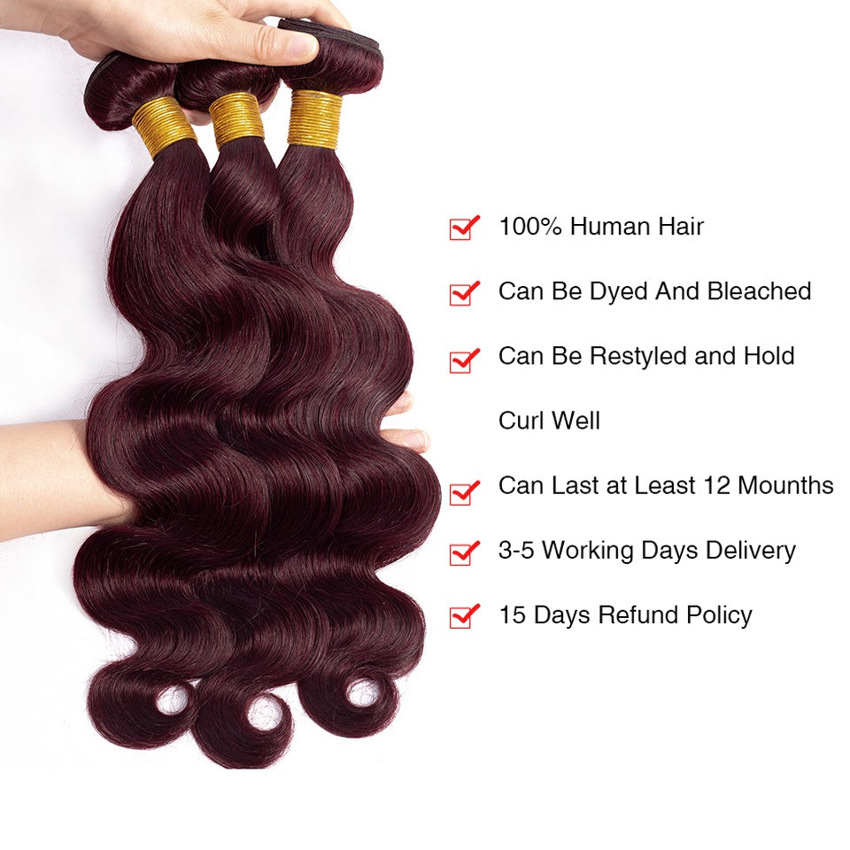 10A Grade #99J  Body Wave #1B/99j BUNDLES with 4x4 CLOSURES & 13x4 FRO - GlamAura