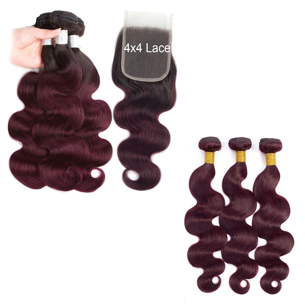 10A Grade #99J  Body Wave #1B/99j BUNDLES with 4x4 CLOSURES & 13x4 FRO - GlamAura