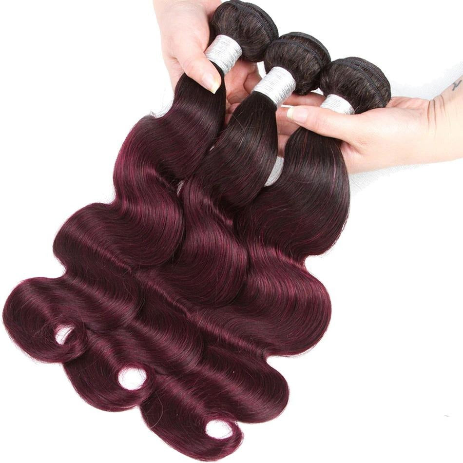10A Grade #99J  Body Wave #1B/99j BUNDLES with 4x4 CLOSURES & 13x4 FRO - GlamAura