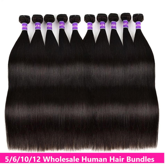 Wholesale 5/6/10/12 Bundles Brazilian Straight Hair 10A Grade Human Ha - GlamAura
