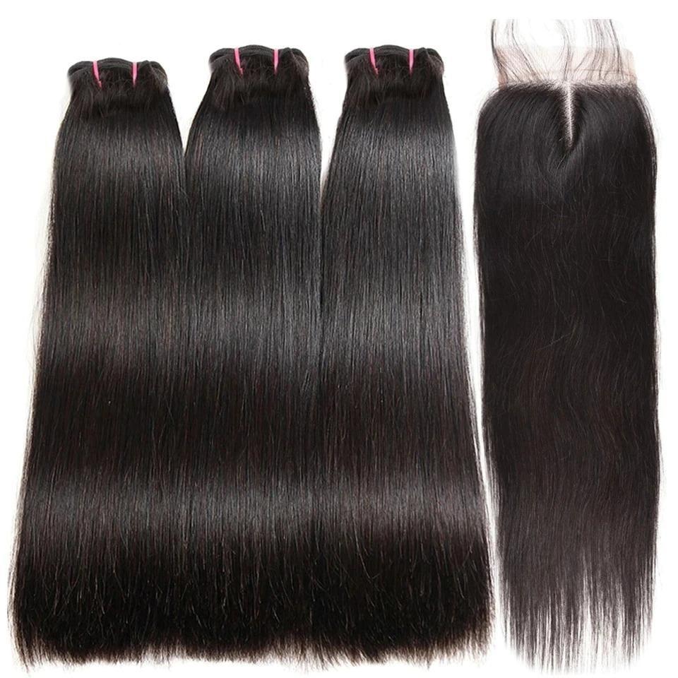 Super Double Drawn 12A Grade Straight Hair BUNDLES with CLOSURES & FRO - GlamAura
