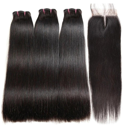 Super Double Drawn 12A Grade Straight Hair BUNDLES with CLOSURES & FRO - GlamAura
