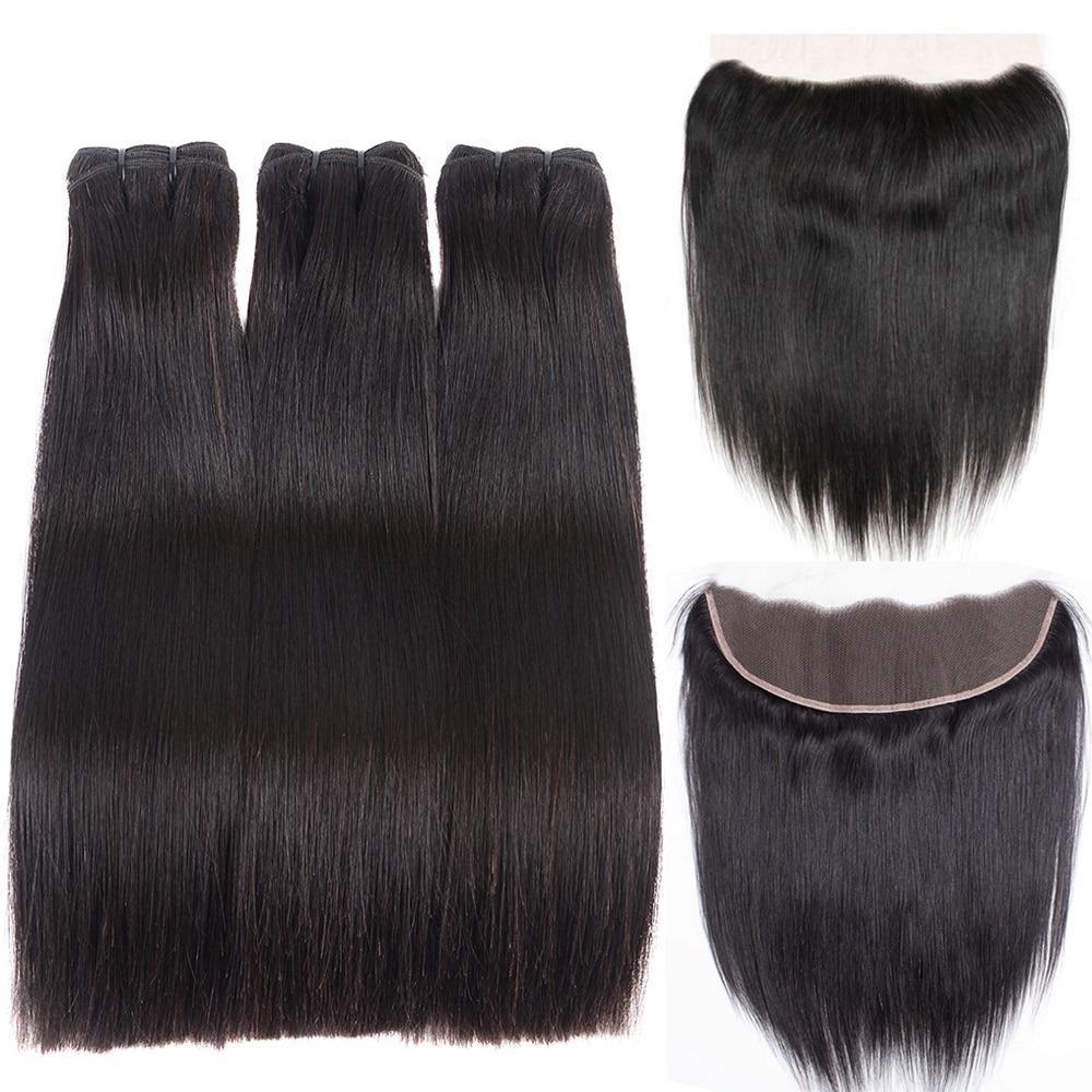 Super Double Drawn 12A Grade Straight Hair BUNDLES with CLOSURES & FRO - GlamAura