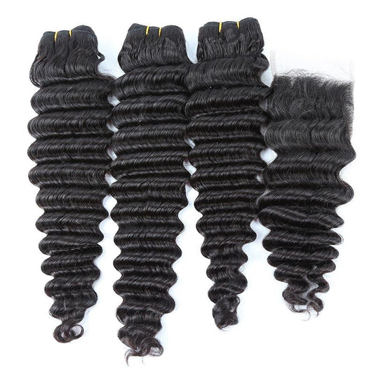 Super Double Drawn 12A Grade Loose Deep Wave BUNDLES with CLOSURES & F - GlamAura