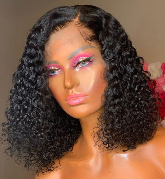 180% Density Jerry Curl 4x4 Short Bob 13x4 Lace Front Human Hair Wig - GlamAura