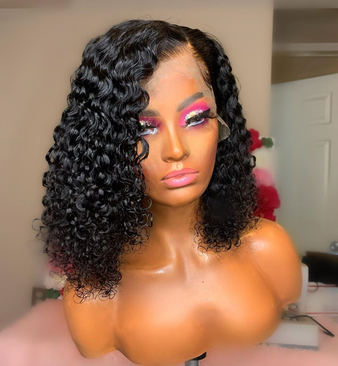 180% Density Jerry Curl 4x4 Short Bob 13x4 Lace Front Human Hair Wig - GlamAura