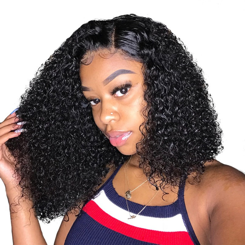 180% Density Jerry Curl 4x4 Short Bob 13x4 Lace Front Human Hair Wig - GlamAura