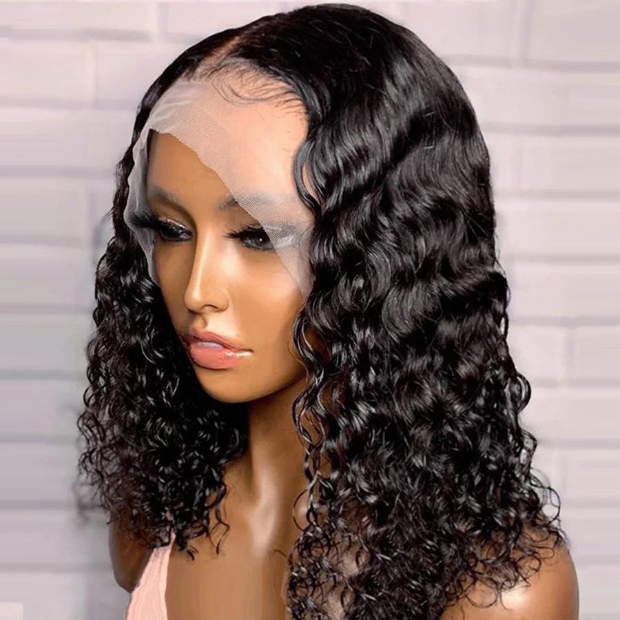180% Density Jerry Curl 4x4 Short Bob 13x4 Lace Front Human Hair Wig - GlamAura
