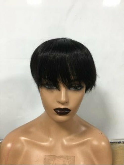 6inch #Burg Pixie Short Cut 100% Straight Human Hair Wig with Bangs Br - GlamAura