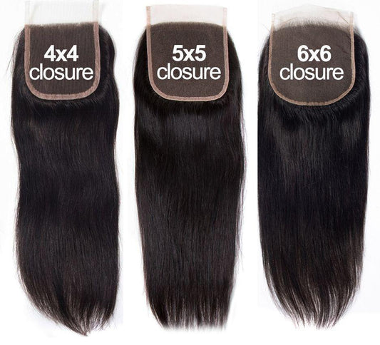 10A Grade Straight 4x4 Brazilian  5x5 Lace 6x6 Closure Remy Human Hair - GlamAura