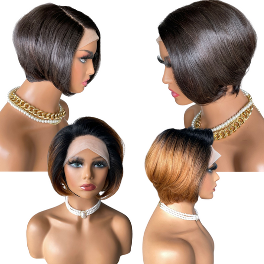 Ombre Short Bob Pixie Cut 13x4x1 T Lace Front Straight Human Hair Wigs - GlamAura