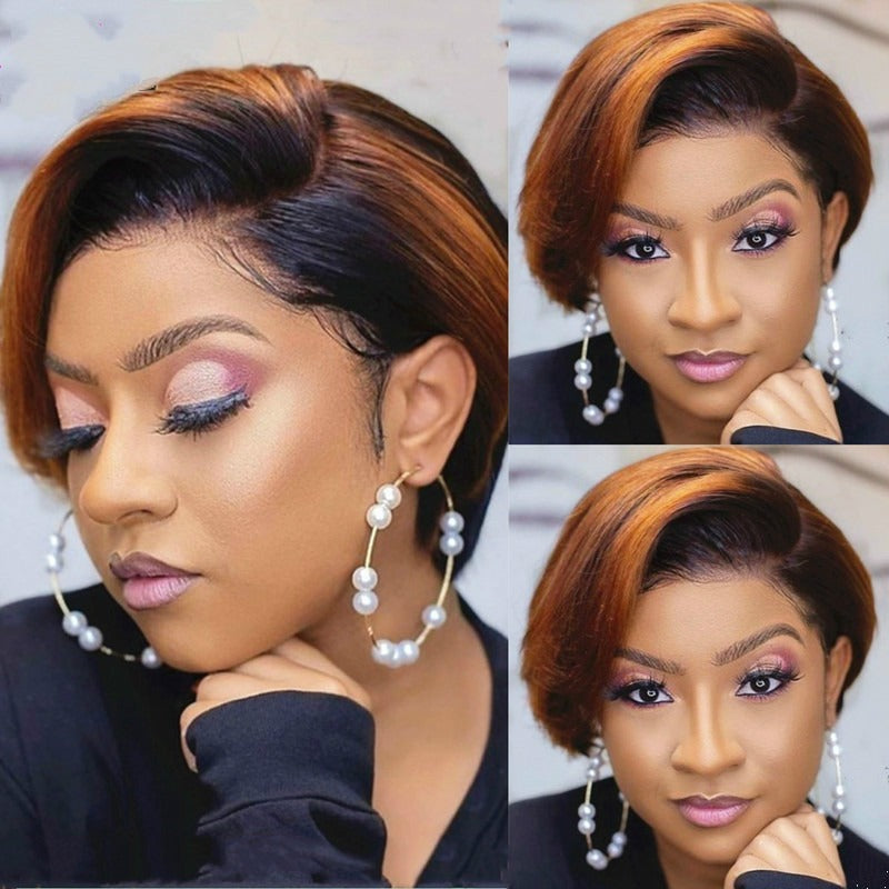 Ombre Short Bob Pixie Cut 13x4x1 T Lace Front Straight Human Hair Wigs - GlamAura