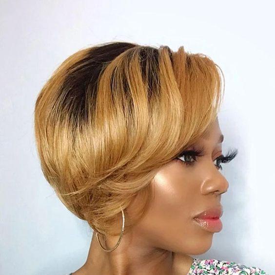 Ombre Short Bob Pixie Cut 13x4x1 T Lace Front Straight Human Hair Wigs - GlamAura