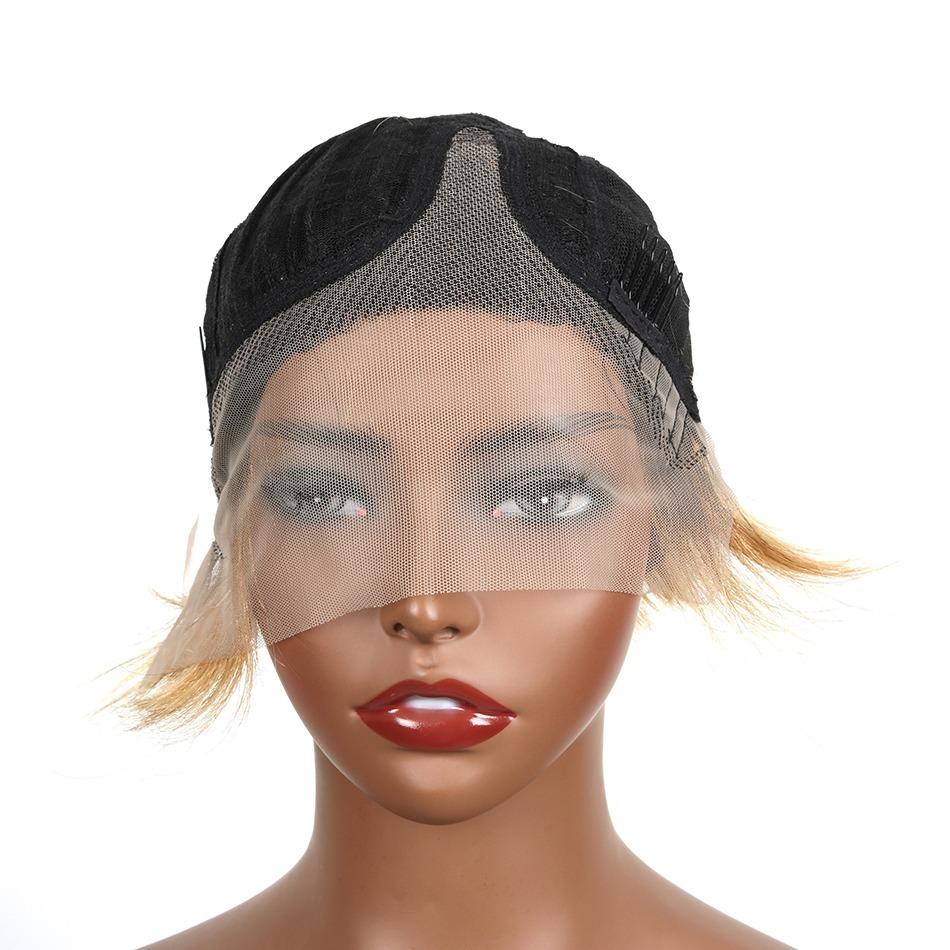 Ombre Short Bob Pixie Cut 13x4x1 T Lace Front Straight Human Hair Wigs - GlamAura