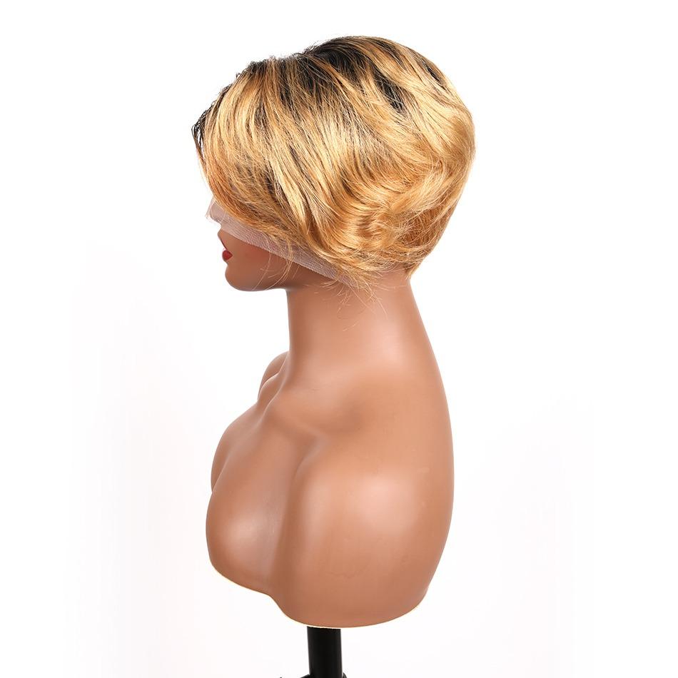 Ombre Short Bob Pixie Cut 13x4x1 T Lace Front Straight Human Hair Wigs - GlamAura