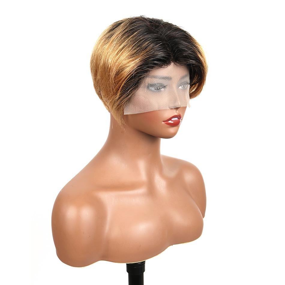 Ombre Short Bob Pixie Cut 13x4x1 T Lace Front Straight Human Hair Wigs - GlamAura