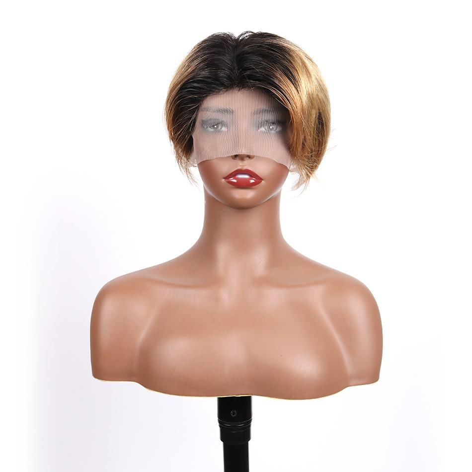 Ombre Short Bob Pixie Cut 13x4x1 T Lace Front Straight Human Hair Wigs - GlamAura