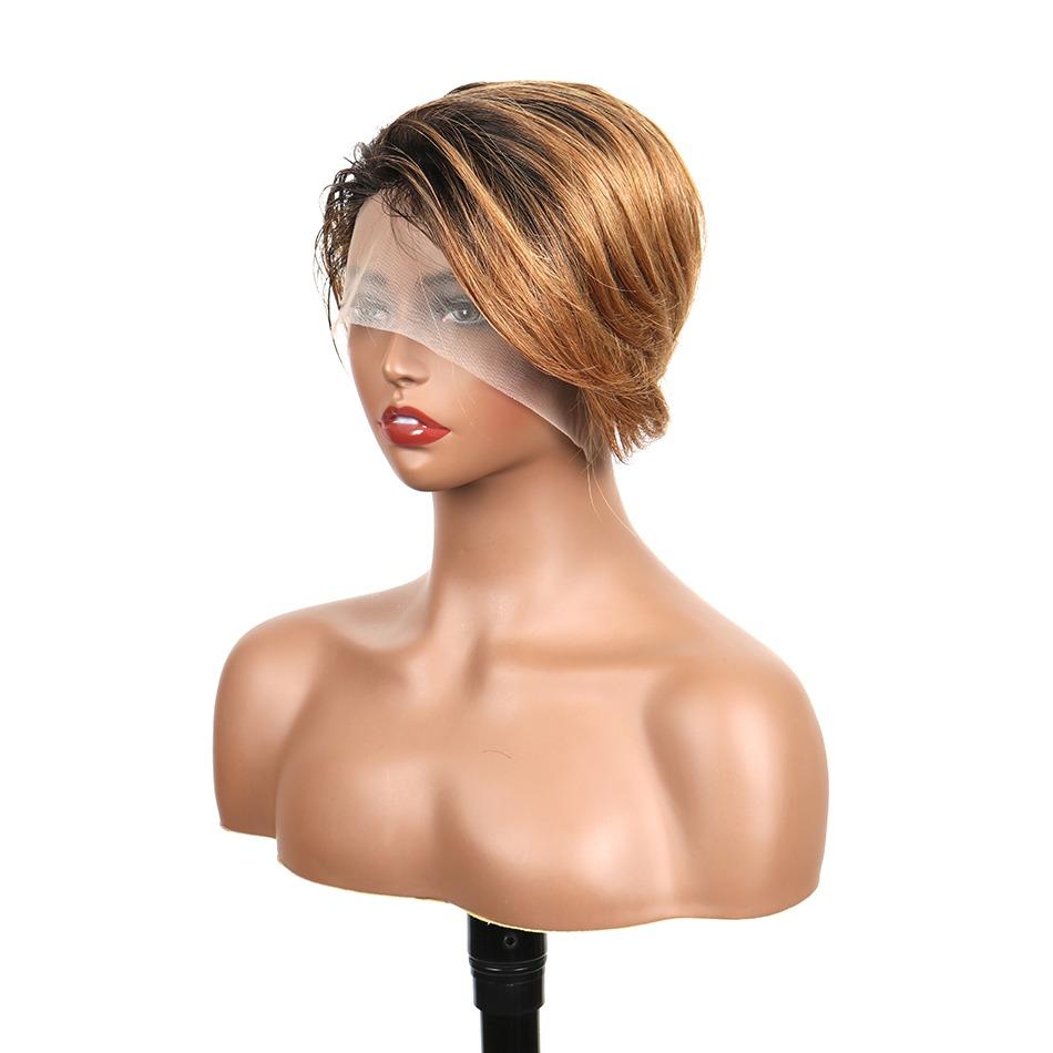 Ombre Short Bob Pixie Cut 13x4x1 T Lace Front Straight Human Hair Wigs - GlamAura