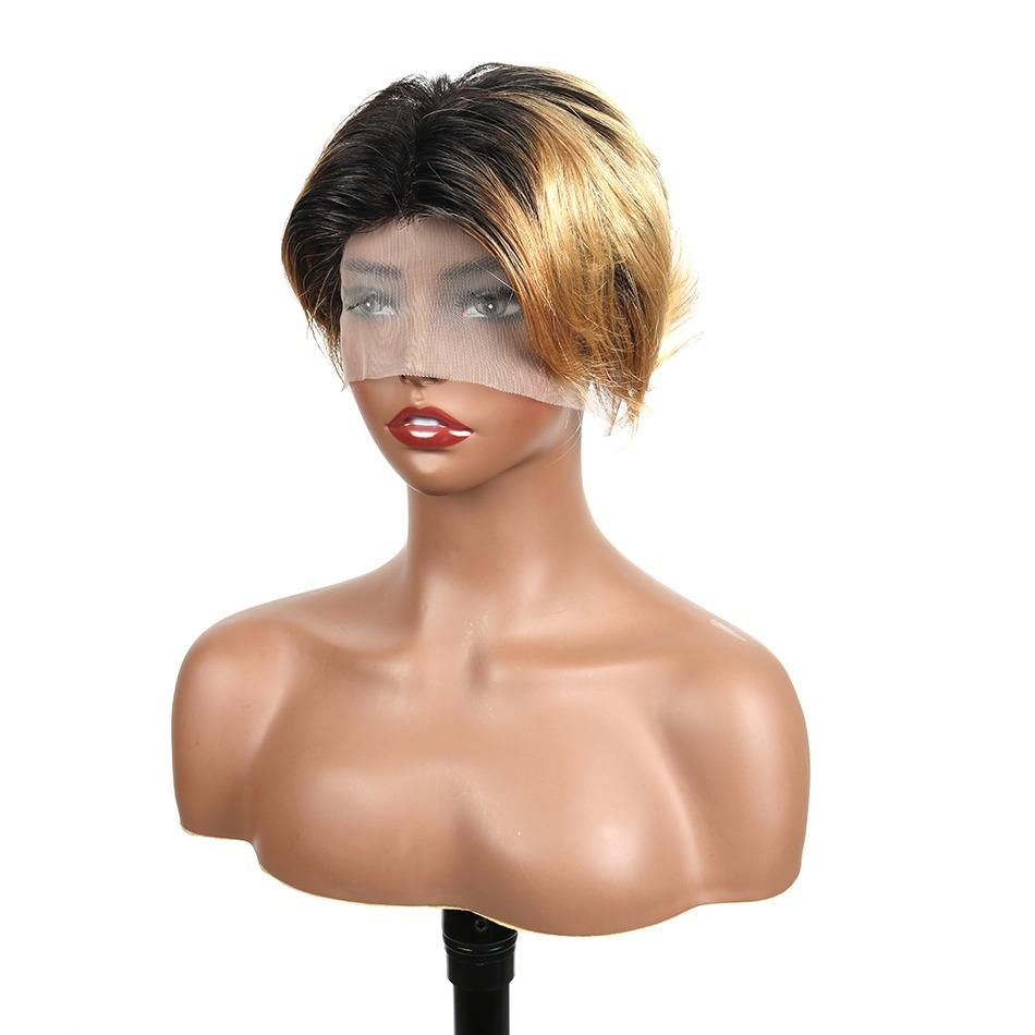 Ombre Short Bob Pixie Cut 13x4x1 T Lace Front Straight Human Hair Wigs - GlamAura