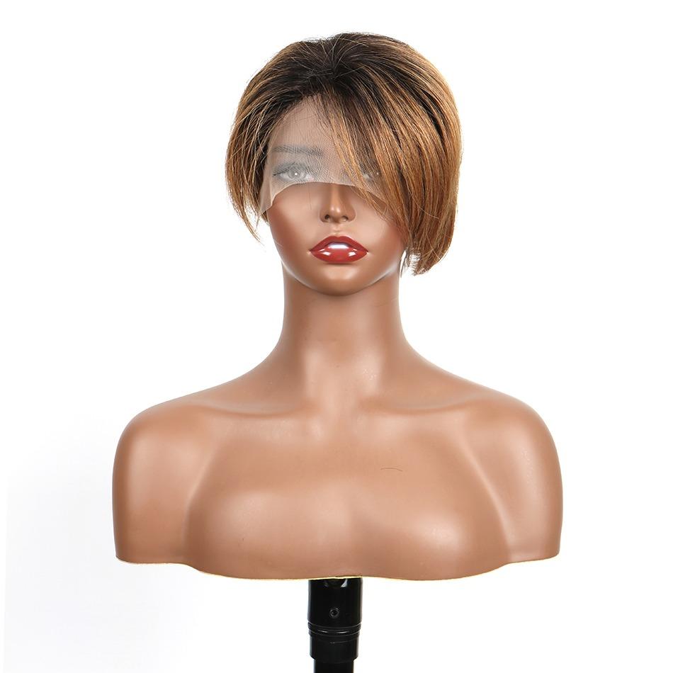 Ombre Short Bob Pixie Cut 13x4x1 T Lace Front Straight Human Hair Wigs - GlamAura