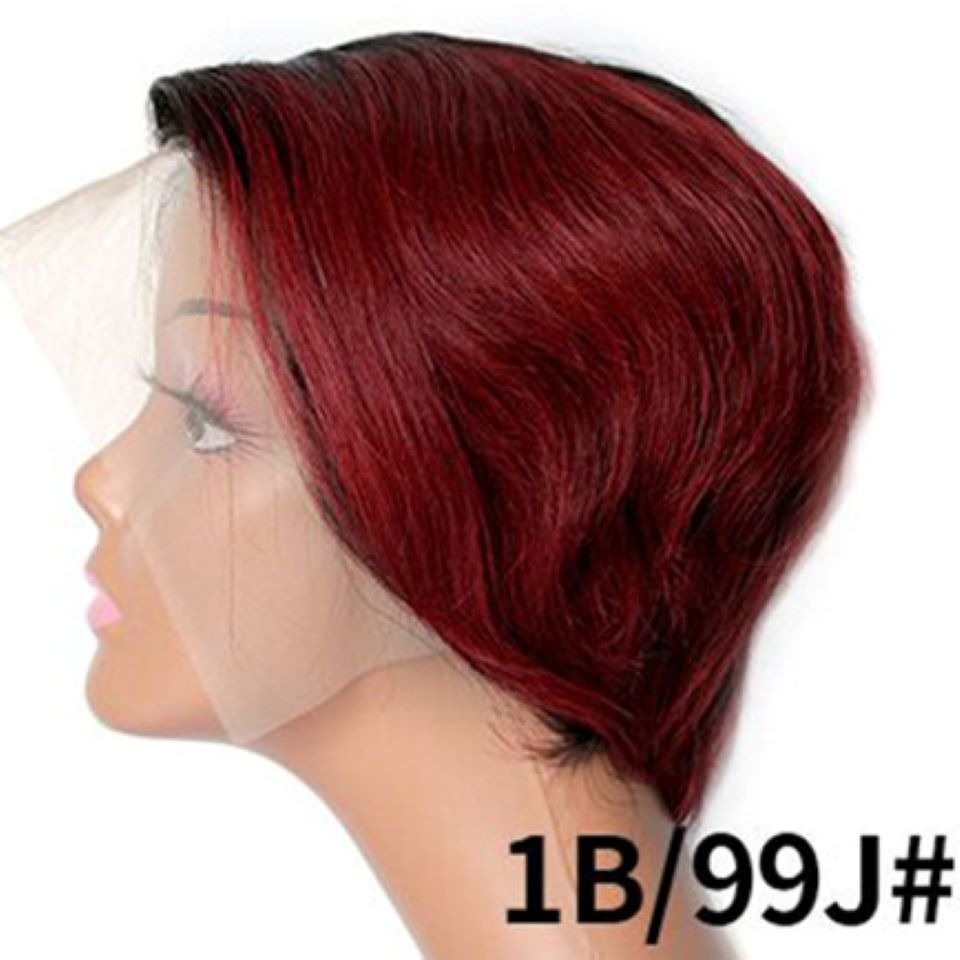 Ombre Short Bob Pixie Cut 13x4x1 T Lace Front Straight Human Hair Wigs - GlamAura