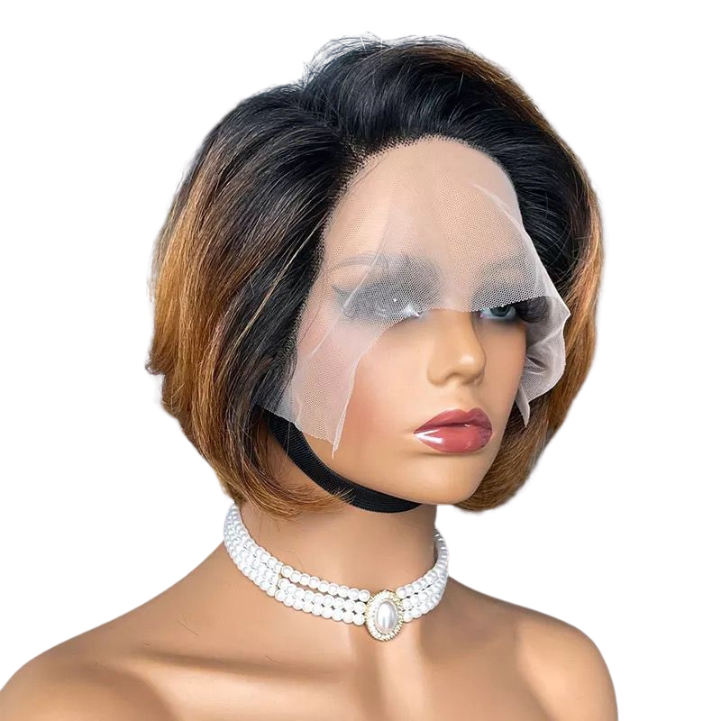 Ombre Short Bob Pixie Cut 13x4x1 T Lace Front Straight Human Hair Wigs - GlamAura
