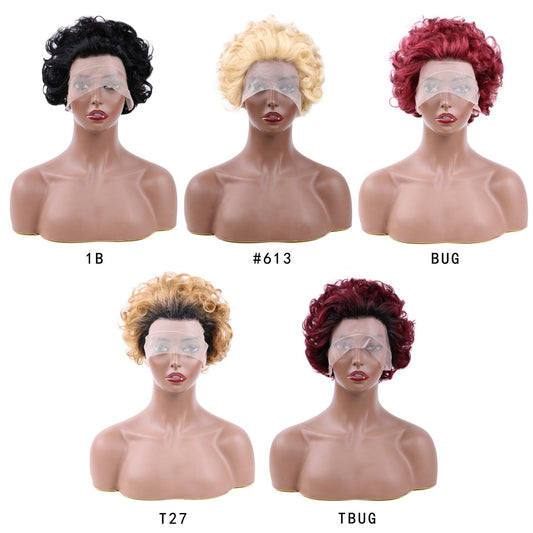 Ombre Short Pixie Cut 13x4x1 T Lace Front Curly Human Hair Wigs 8 Inch - GlamAura