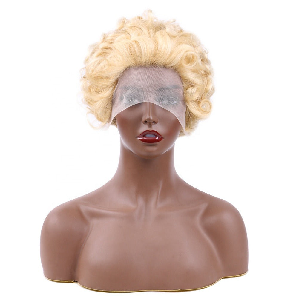 Ombre Short Pixie Cut 13x4x1 T Lace Front Curly Human Hair Wigs 8 Inch - GlamAura