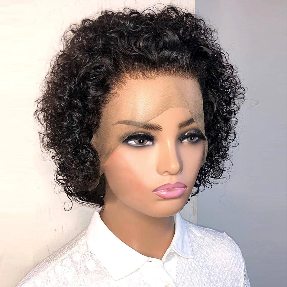 Ombre Short Pixie Cut 13x4x1 T Lace Front Curly Human Hair Wigs 8 Inch - GlamAura