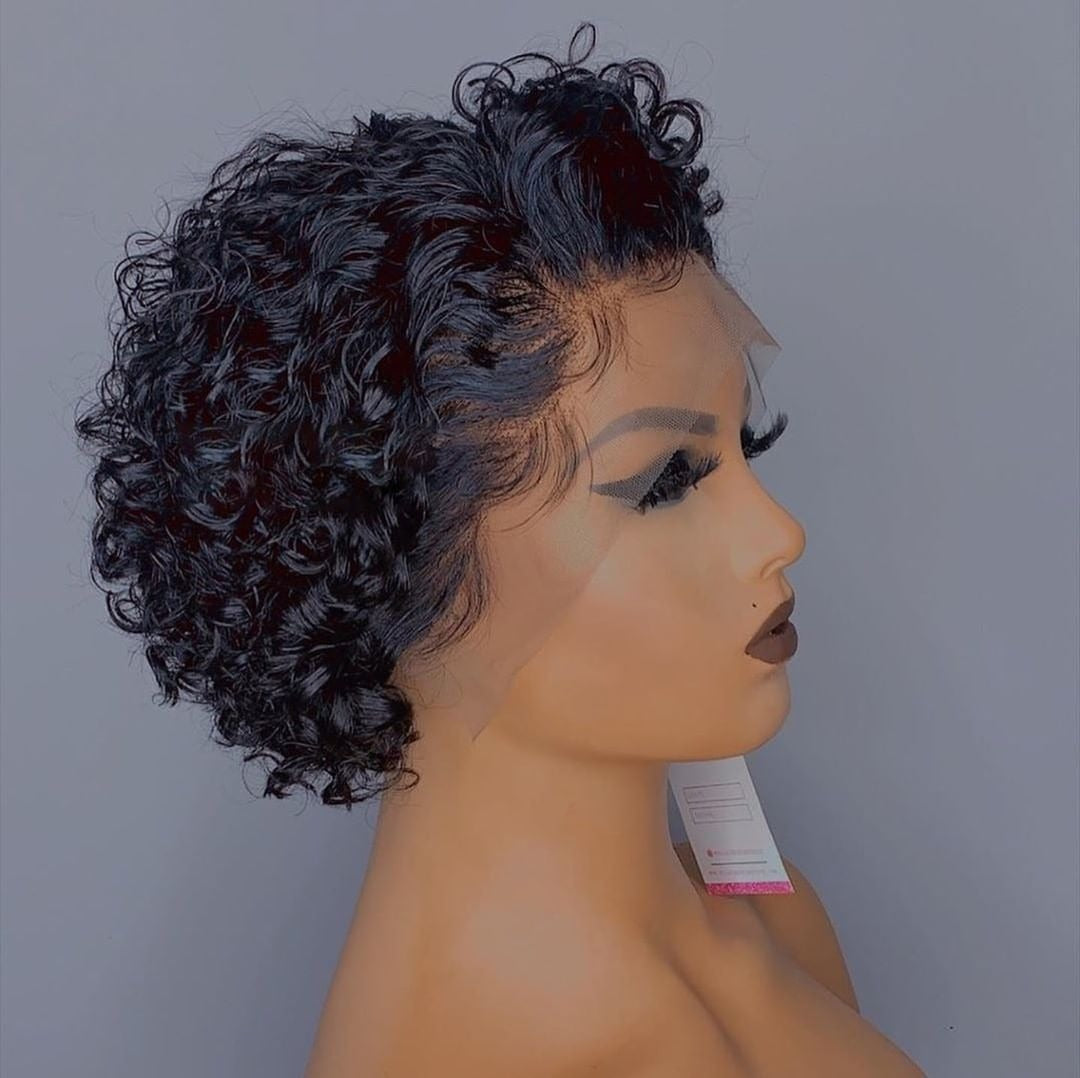 Ombre Short Pixie Cut 13x4x1 T Lace Front Curly Human Hair Wigs 8 Inch - GlamAura