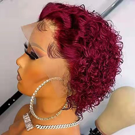 Ombre Short Pixie Cut 13x4x1 T Lace Front Curly Human Hair Wigs 8 Inch - GlamAura