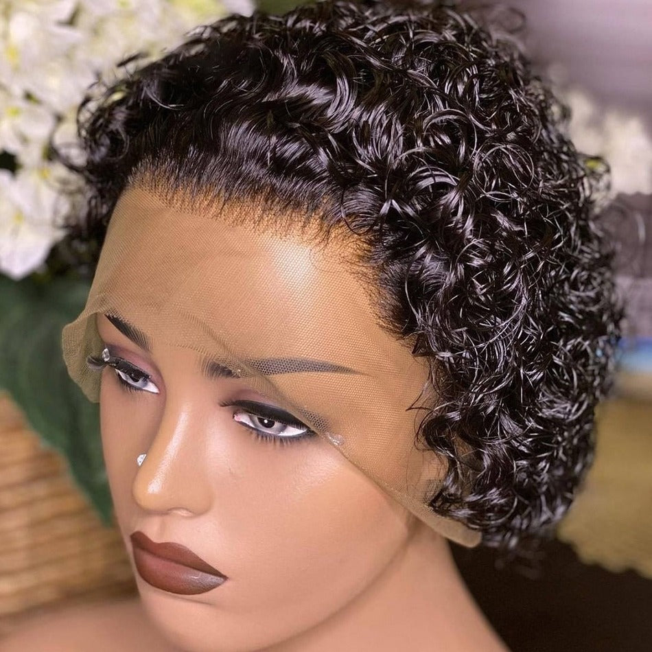 Ombre Short Pixie Cut 13x4x1 T Lace Front Curly Human Hair Wigs 8 Inch - GlamAura