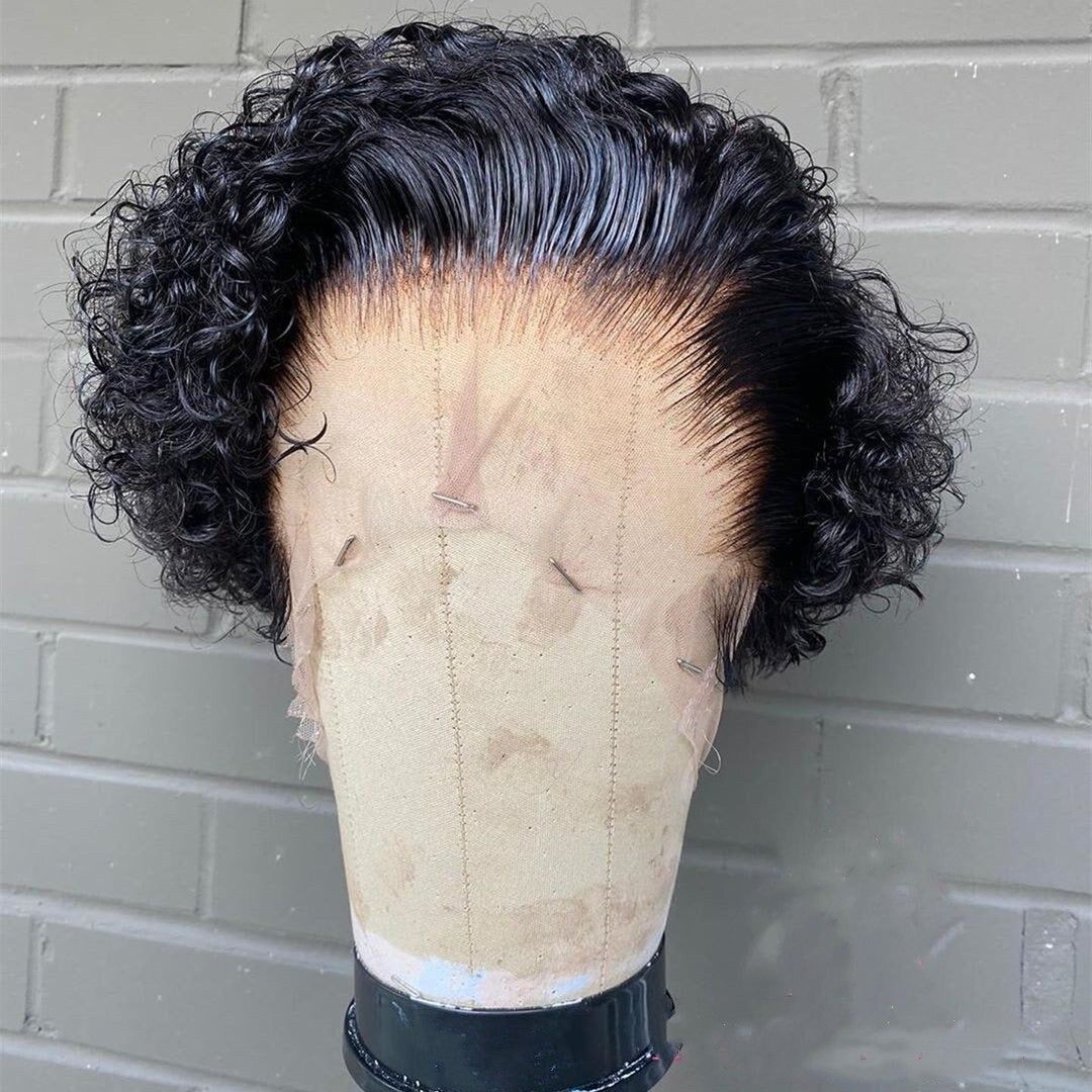 Ombre Short Pixie Cut 13x4x1 T Lace Front Curly Human Hair Wigs 8 Inch - GlamAura