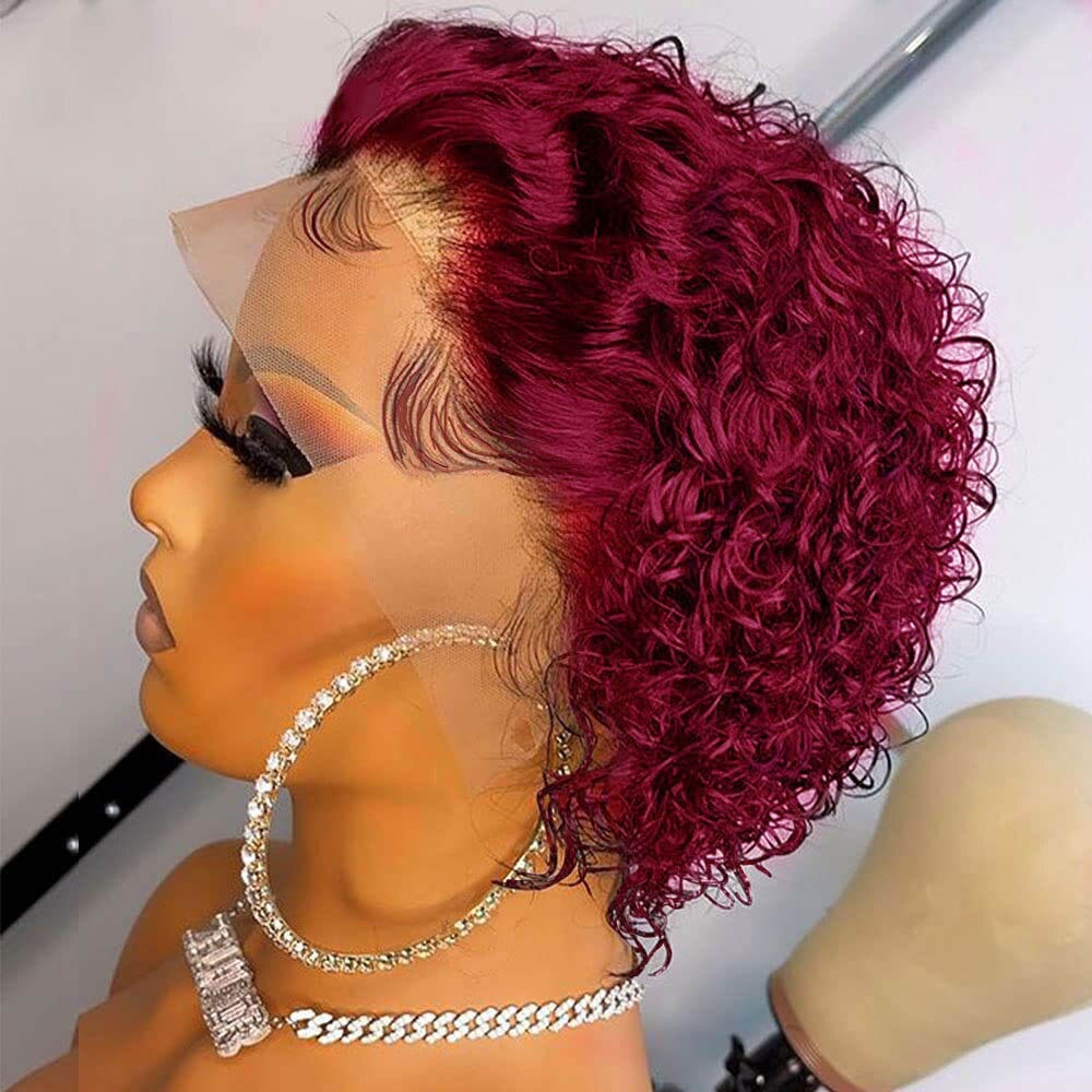 Ombre Short Pixie Cut 13x4x1 T Lace Front Curly Human Hair Wigs 8 Inch - GlamAura