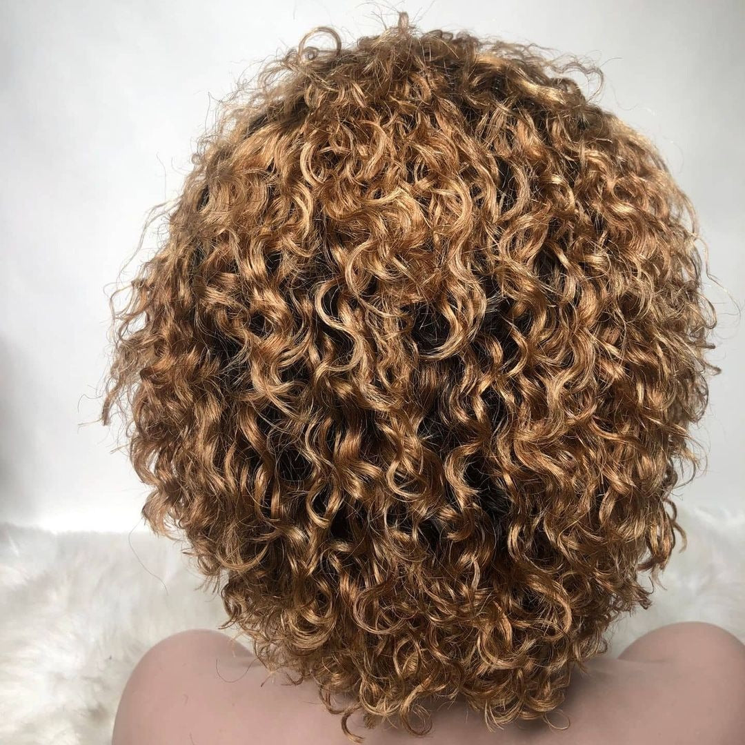 Ombre Short Pixie Cut 13x4x1 T Lace Front Curly Human Hair Wigs 8 Inch - GlamAura