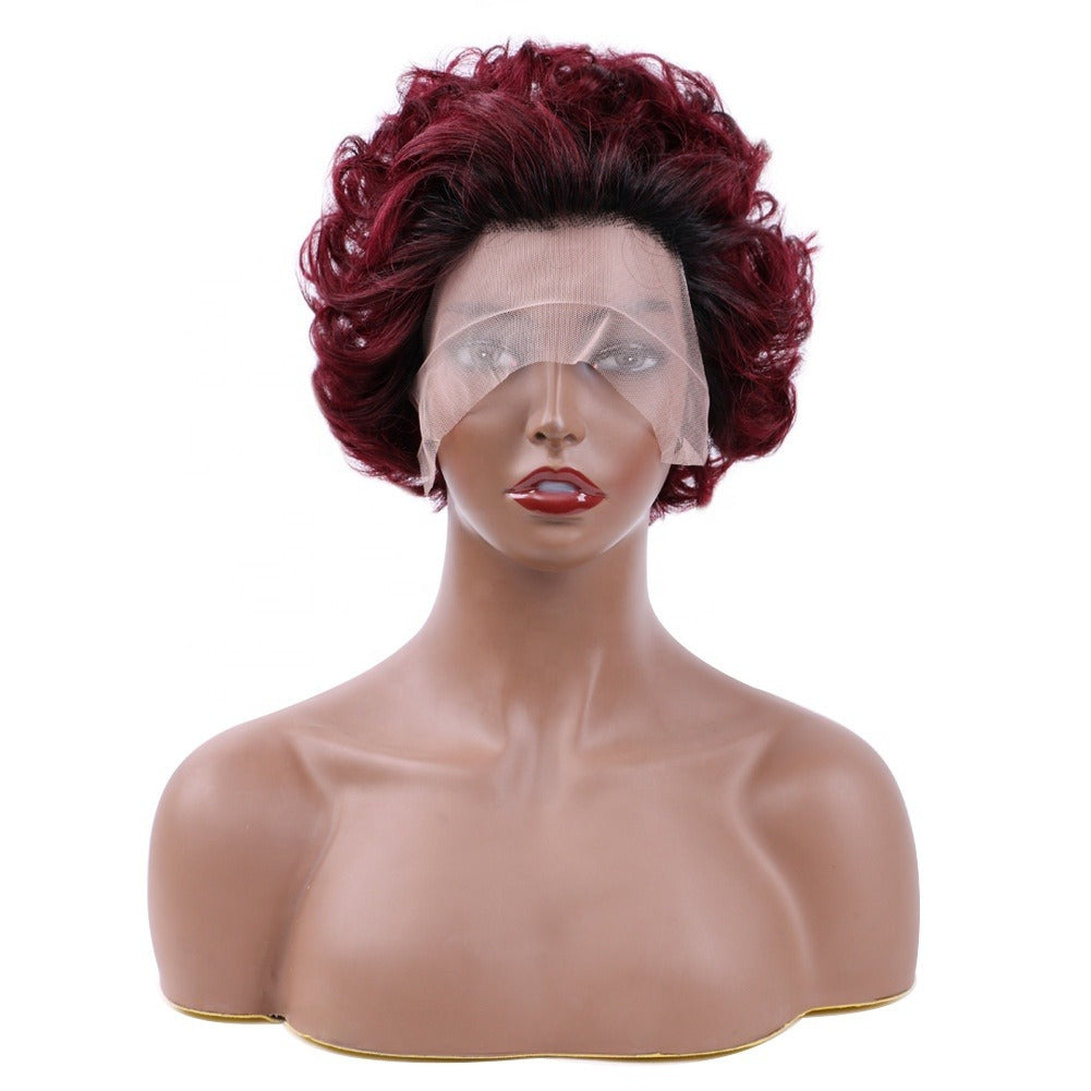 Ombre Short Pixie Cut 13x4x1 T Lace Front Curly Human Hair Wigs 8 Inch - GlamAura