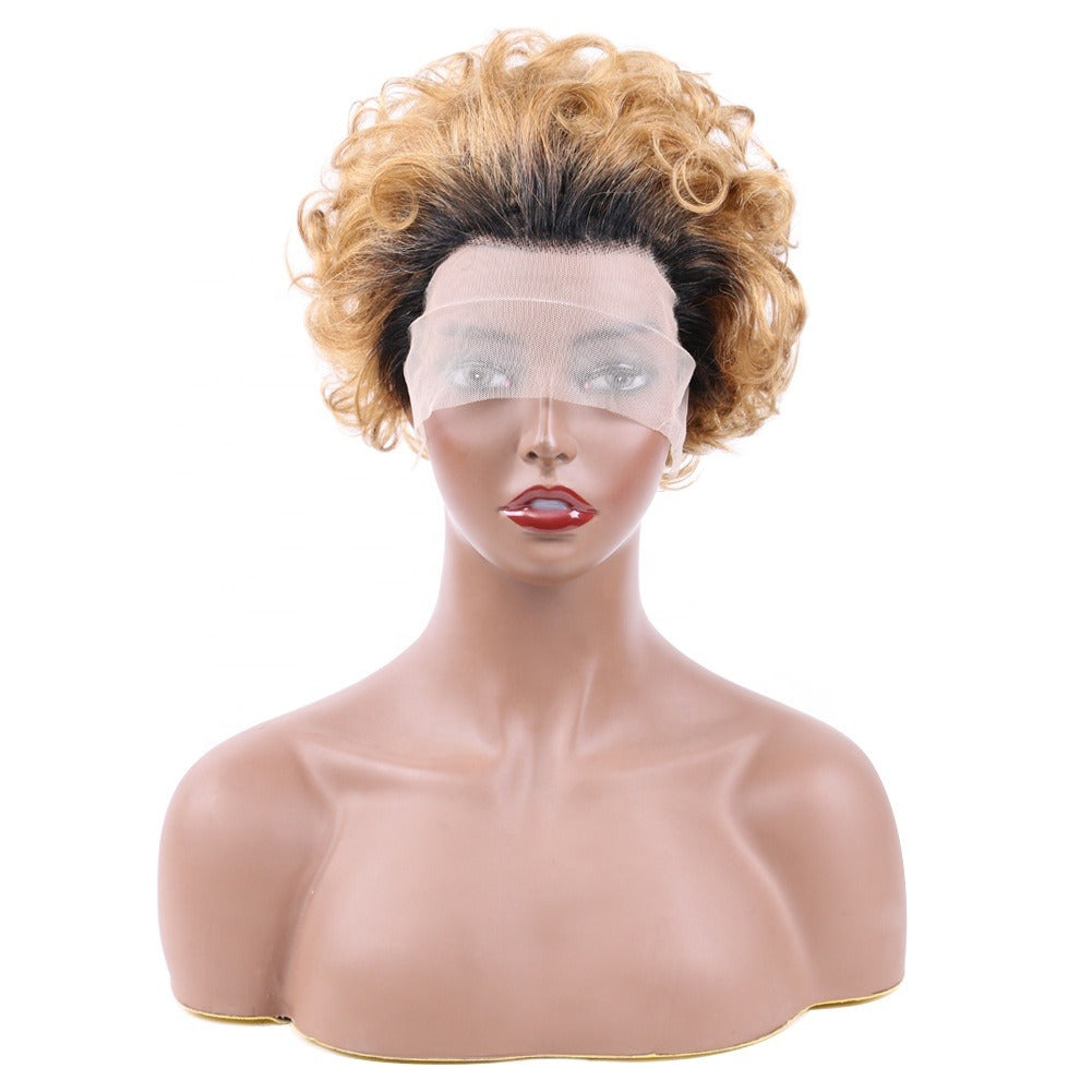 Ombre Short Pixie Cut 13x4x1 T Lace Front Curly Human Hair Wigs 8 Inch - GlamAura