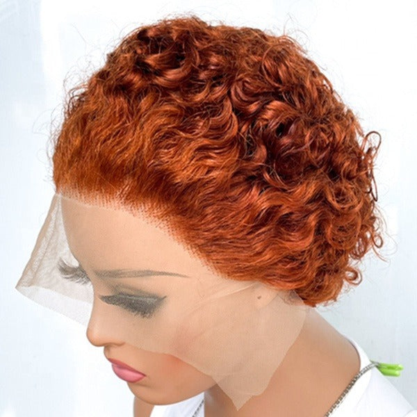 Ombre Short Pixie Cut 13x4x1 T Lace Front Curly Human Hair Wigs 8 Inch - GlamAura
