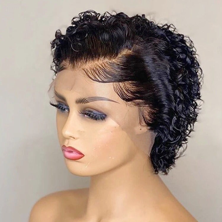 Ombre Short Pixie Cut 13x4x1 T Lace Front Curly Human Hair Wigs 8 Inch - GlamAura